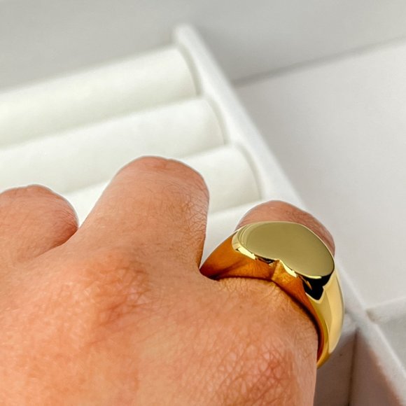 Gold Plated Chunky Heart Ring Statement Ring For Women Size 7 - Picture 10 of 11